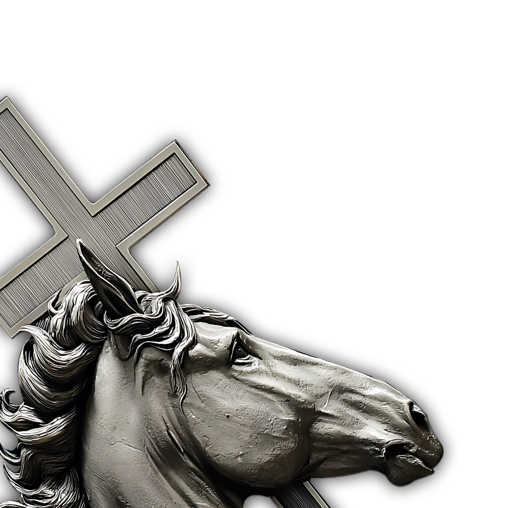 Cheval et Croix - Panneau en métal découpé chrétien personnalisé
