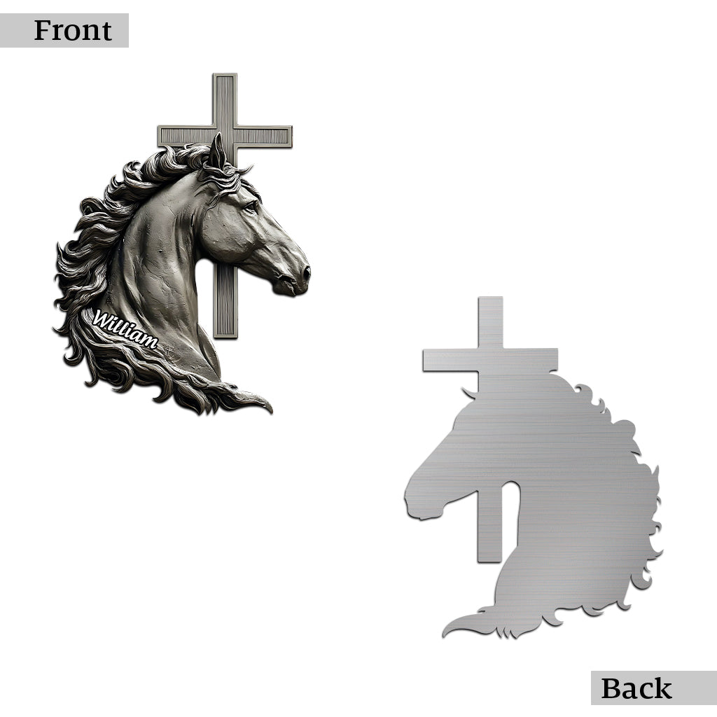 Cheval et Croix - Panneau en métal découpé chrétien personnalisé