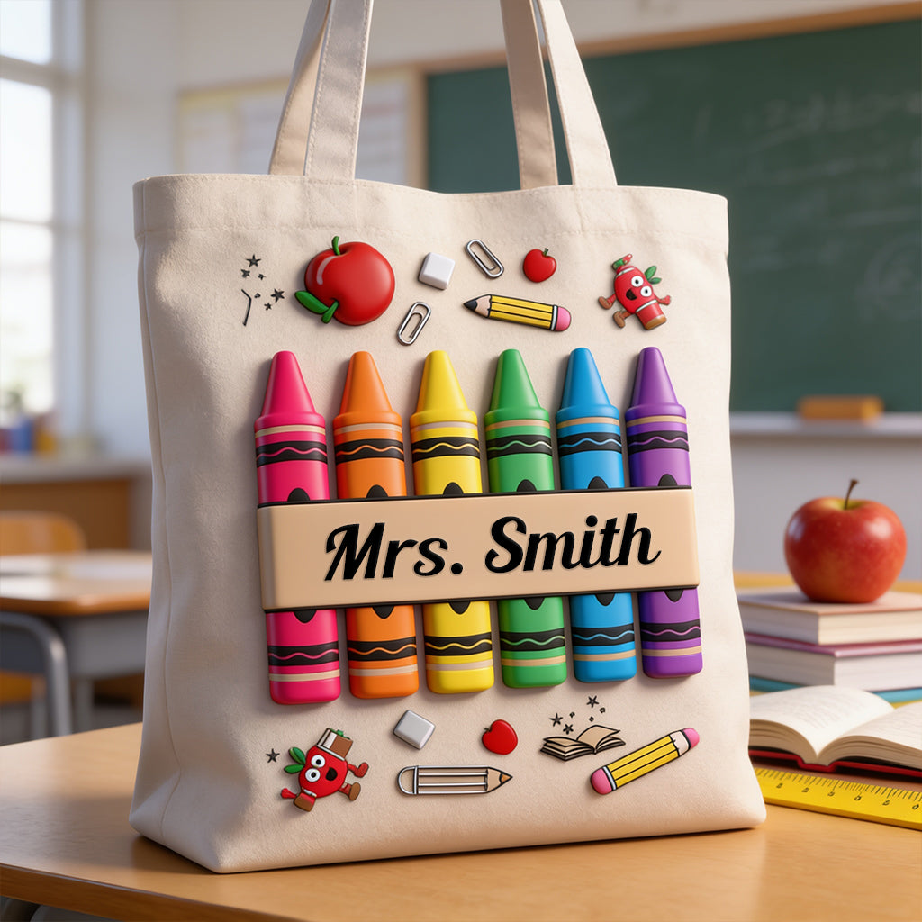 Pencil Crayon Teacher Tote Bag - Personalized Teacher Tote Bag