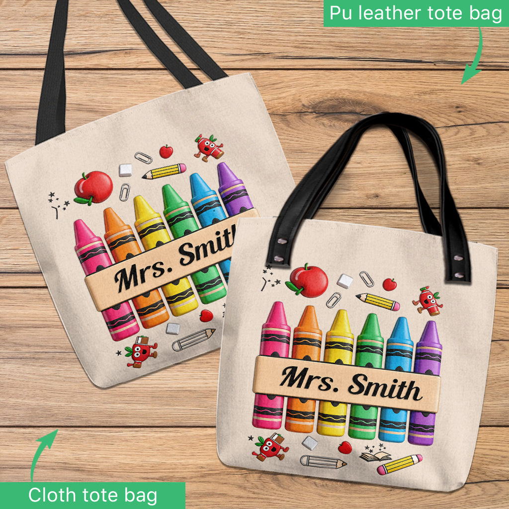 Pencil Crayon Teacher Tote Bag - Personalized Teacher Tote Bag