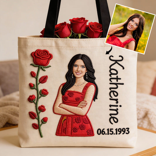 Sac fourre-tout personnalisé avec photo et fleur de naissance - Amour de soi