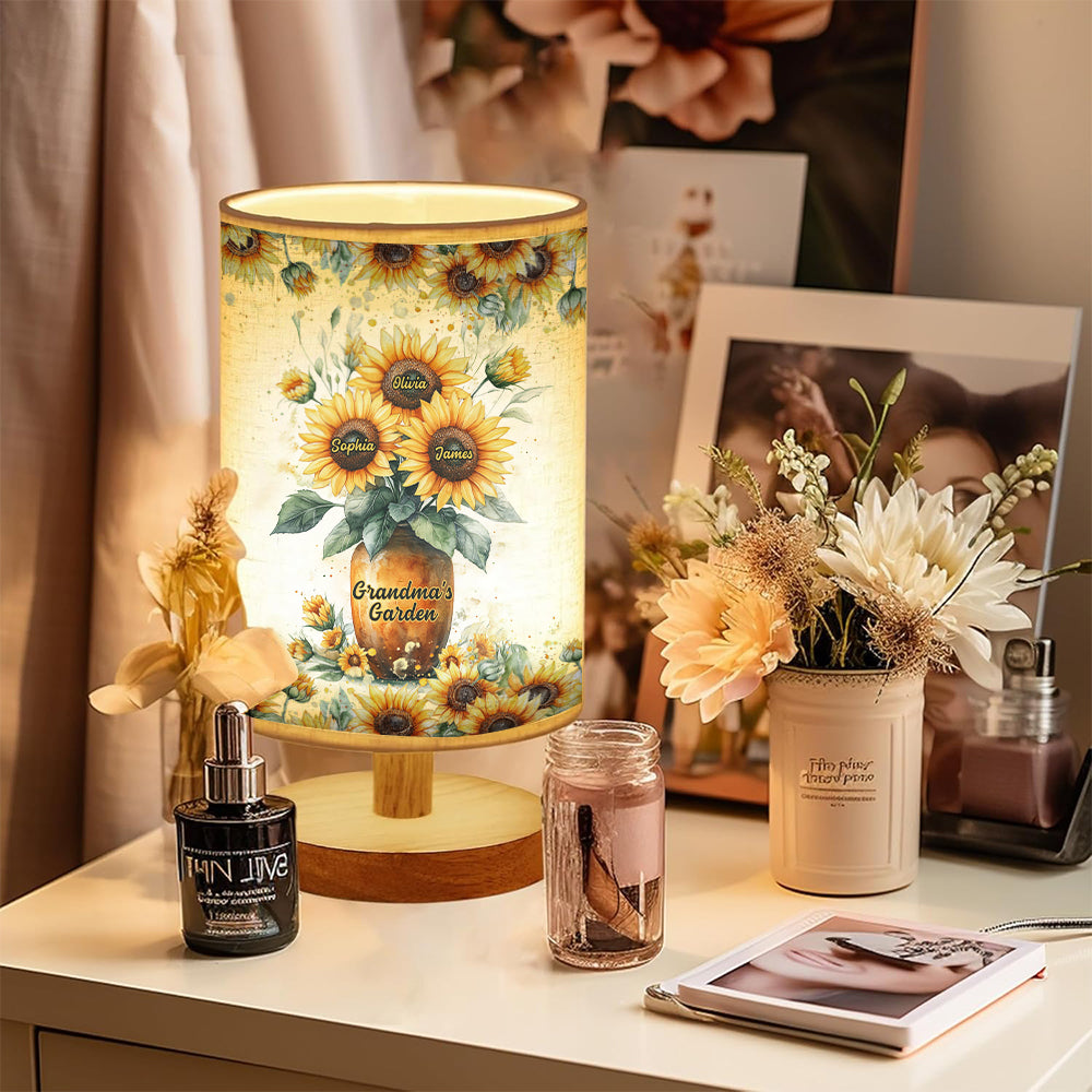 Lampe de table personnalisée « Jardin de grand-mère » avec pied en bois