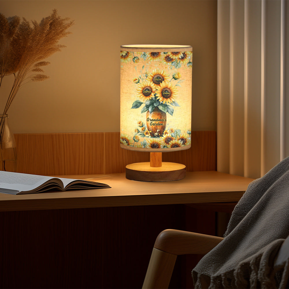 Lampe de table personnalisée « Jardin de grand-mère » avec pied en bois