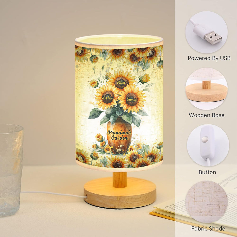 Lampe de table personnalisée « Jardin de grand-mère » avec pied en bois
