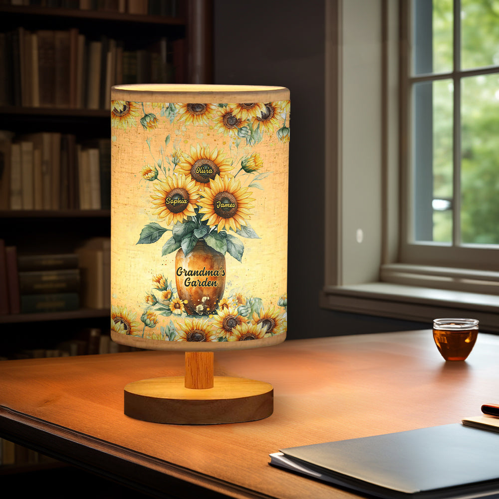 Lampe de table personnalisée « Jardin de grand-mère » avec pied en bois