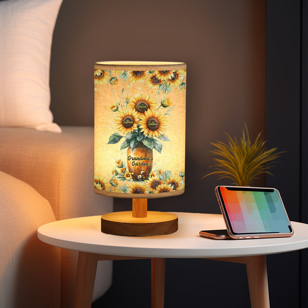 Lampe de table personnalisée « Jardin de grand-mère » avec pied en bois