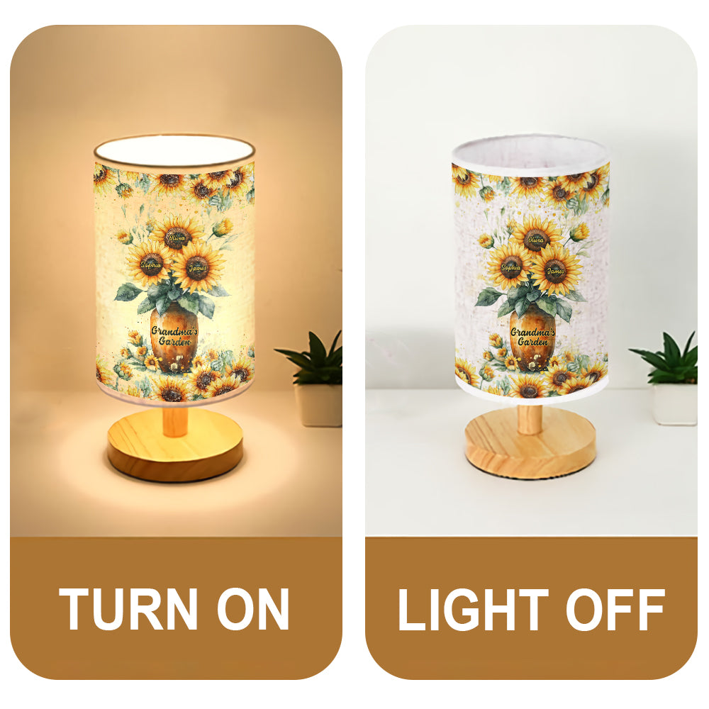 Lampe de table personnalisée « Jardin de grand-mère » avec pied en bois