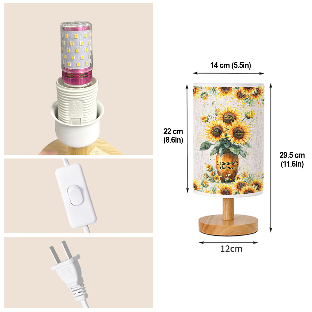 Lampe de table personnalisée « Jardin de grand-mère » avec pied en bois