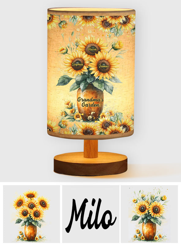 Lampe de table personnalisée « Jardin de grand-mère » avec pied en bois