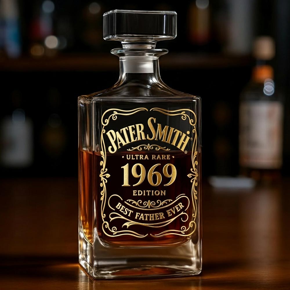 Cadeau idéal pour les amateurs de whisky, bourbon et cognac... Pour un papa ou un mari aimant... - Coffret carafe à whisky personnalisée