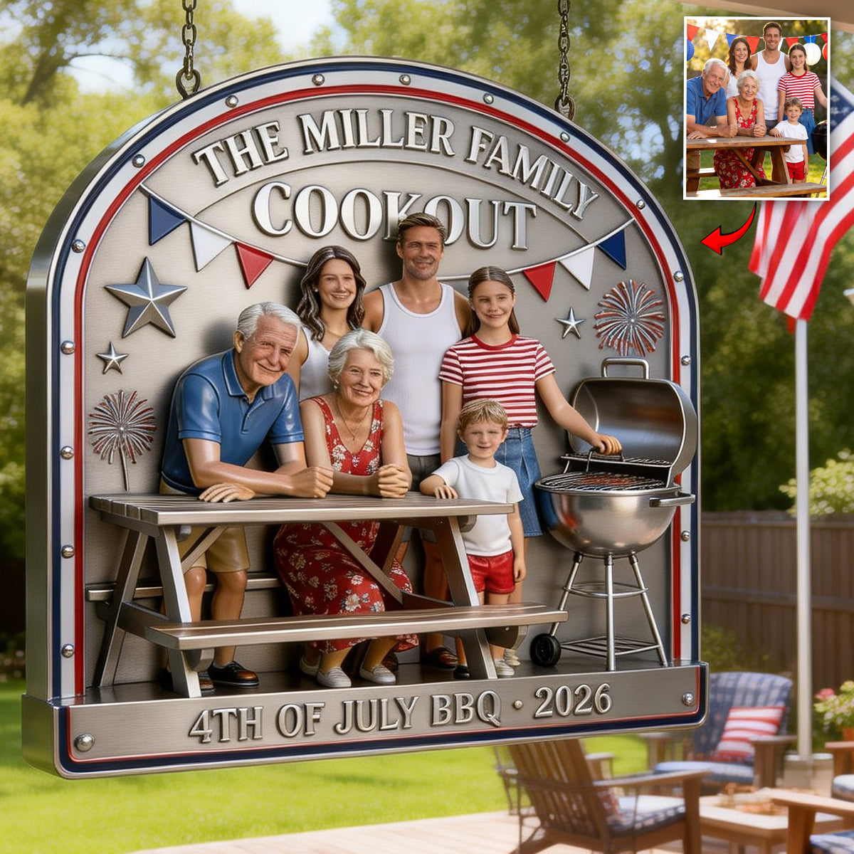 Panneau de barbecue familial du 4 juillet - Panneau en métal découpé personnalisé
