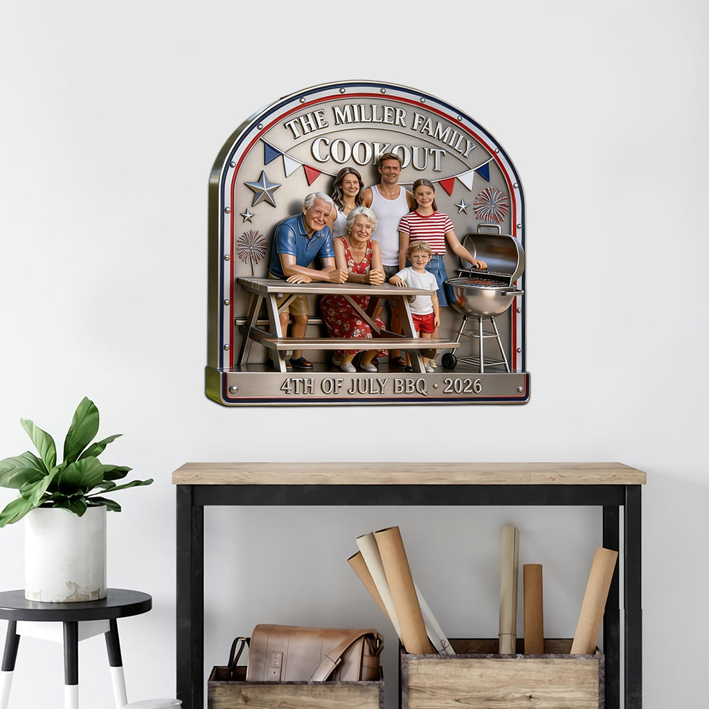 Panneau de barbecue familial du 4 juillet - Panneau en métal découpé personnalisé