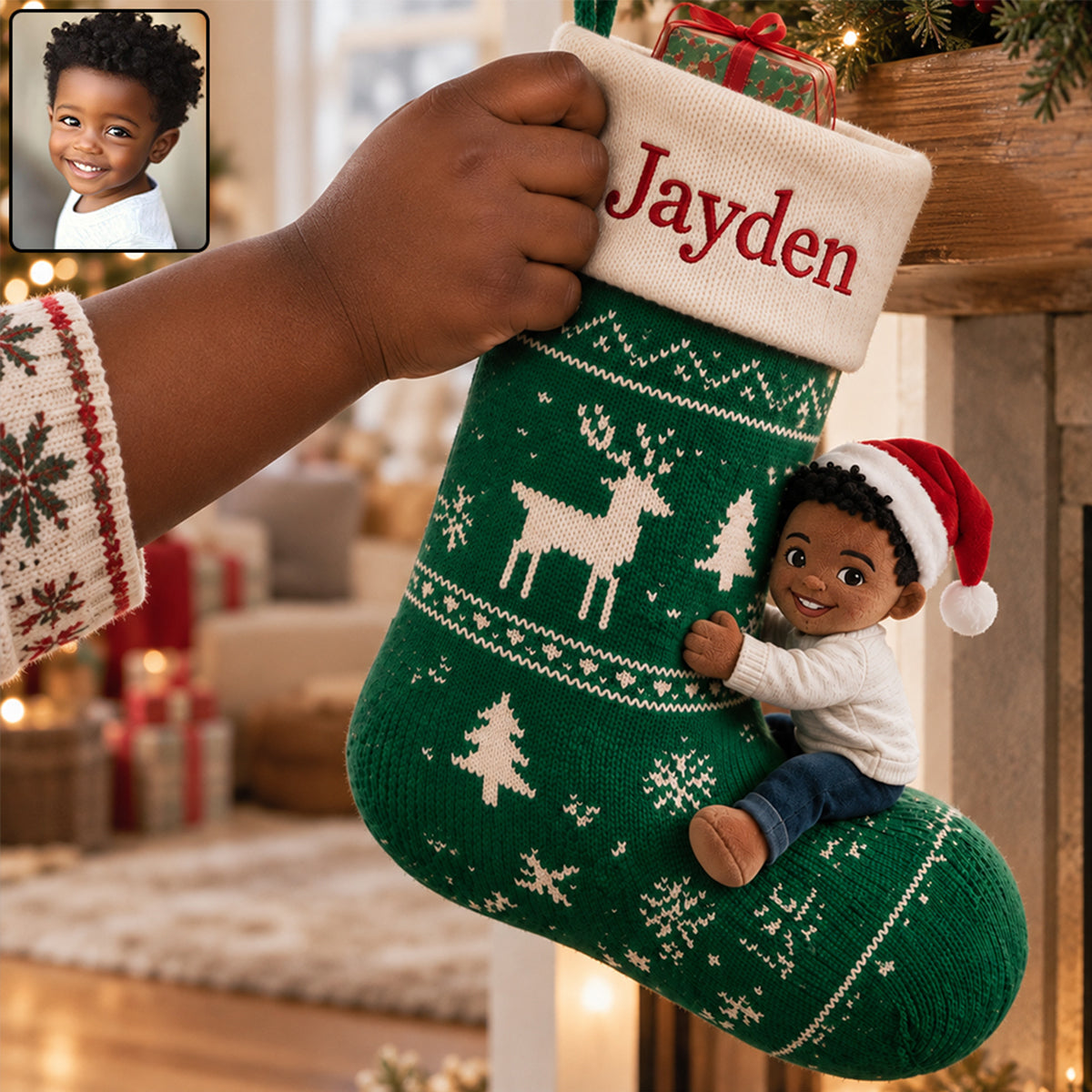 Little Christmas - Personalized Kid Shaped Christmas Stocking
