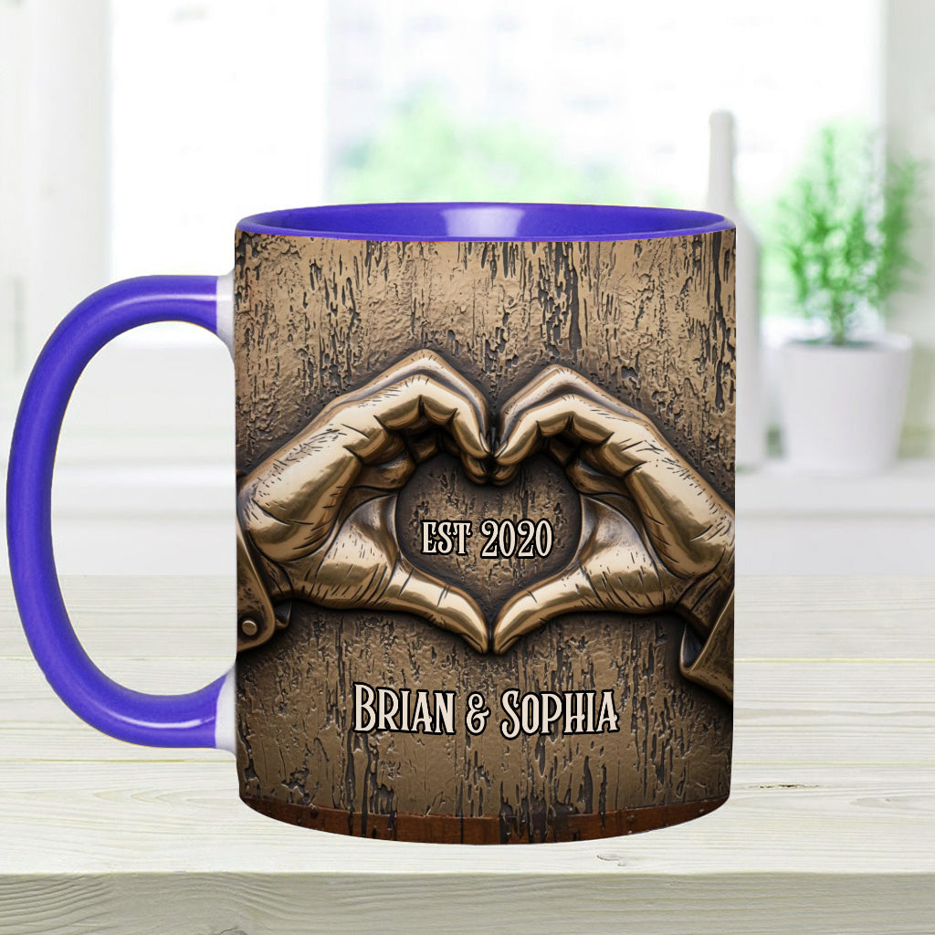 Couple Hands Heart Shape - Personalized Couple Accent Mug