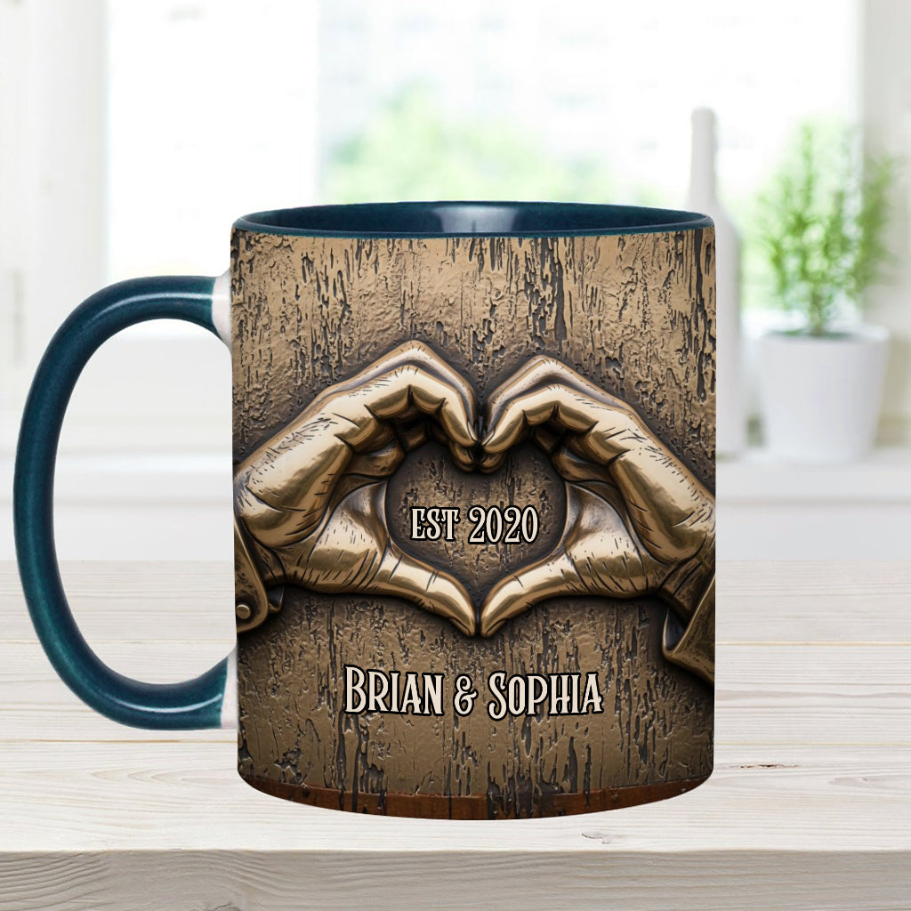 Couple Hands Heart Shape - Personalized Couple Accent Mug