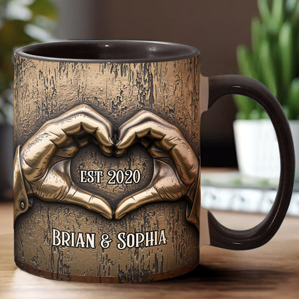 Couple Hands Heart Shape - Personalized Couple Accent Mug