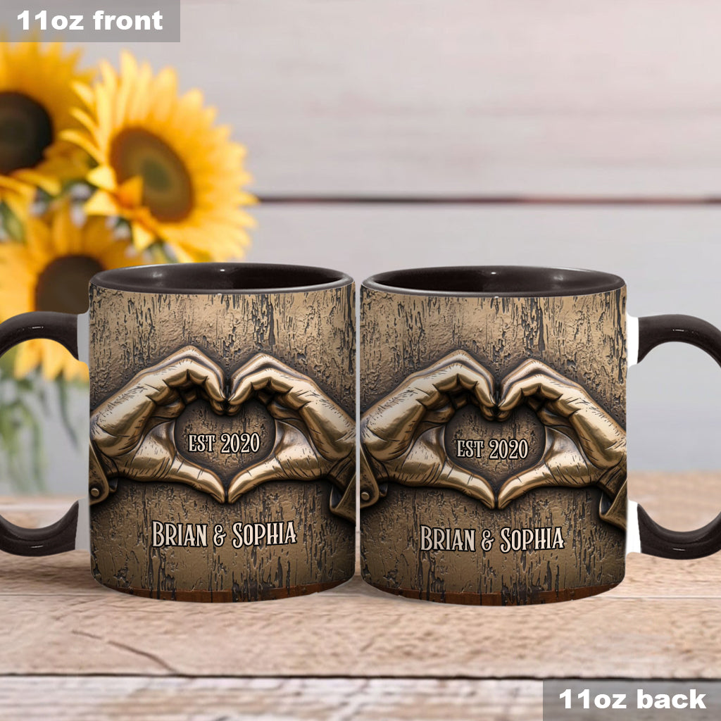 Couple Hands Heart Shape - Personalized Couple Accent Mug
