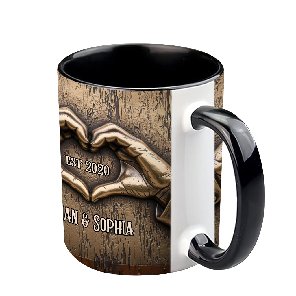 Couple Hands Heart Shape - Personalized Couple Accent Mug