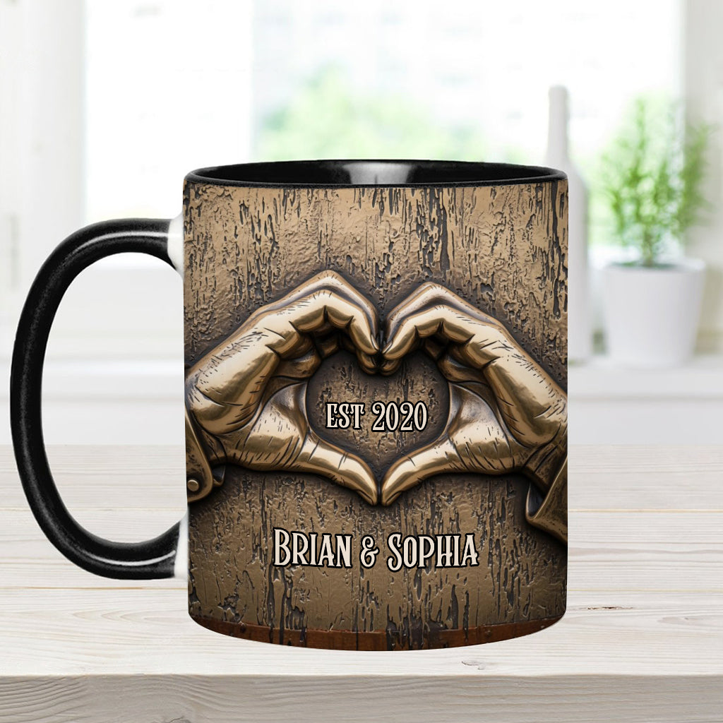 Couple Hands Heart Shape - Personalized Couple Accent Mug