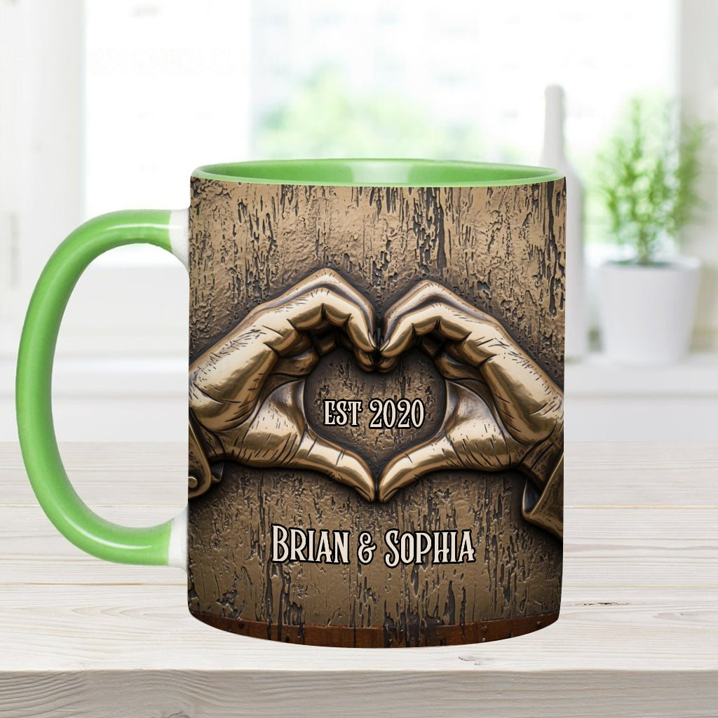 Couple Hands Heart Shape - Personalized Couple Accent Mug