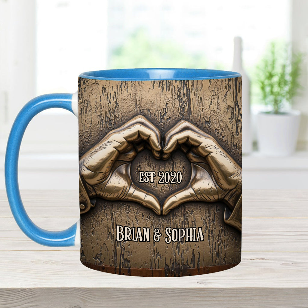 Couple Hands Heart Shape - Personalized Couple Accent Mug