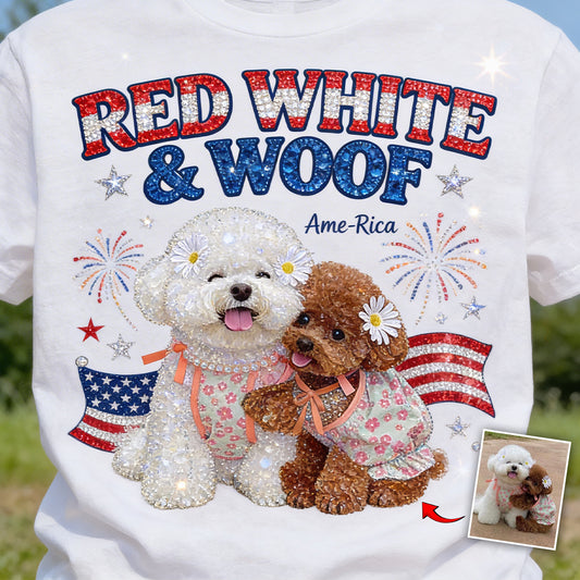 Rouge Blanc Woof - T-shirt et Sweat à Capuche Personnalisés pour Chien
