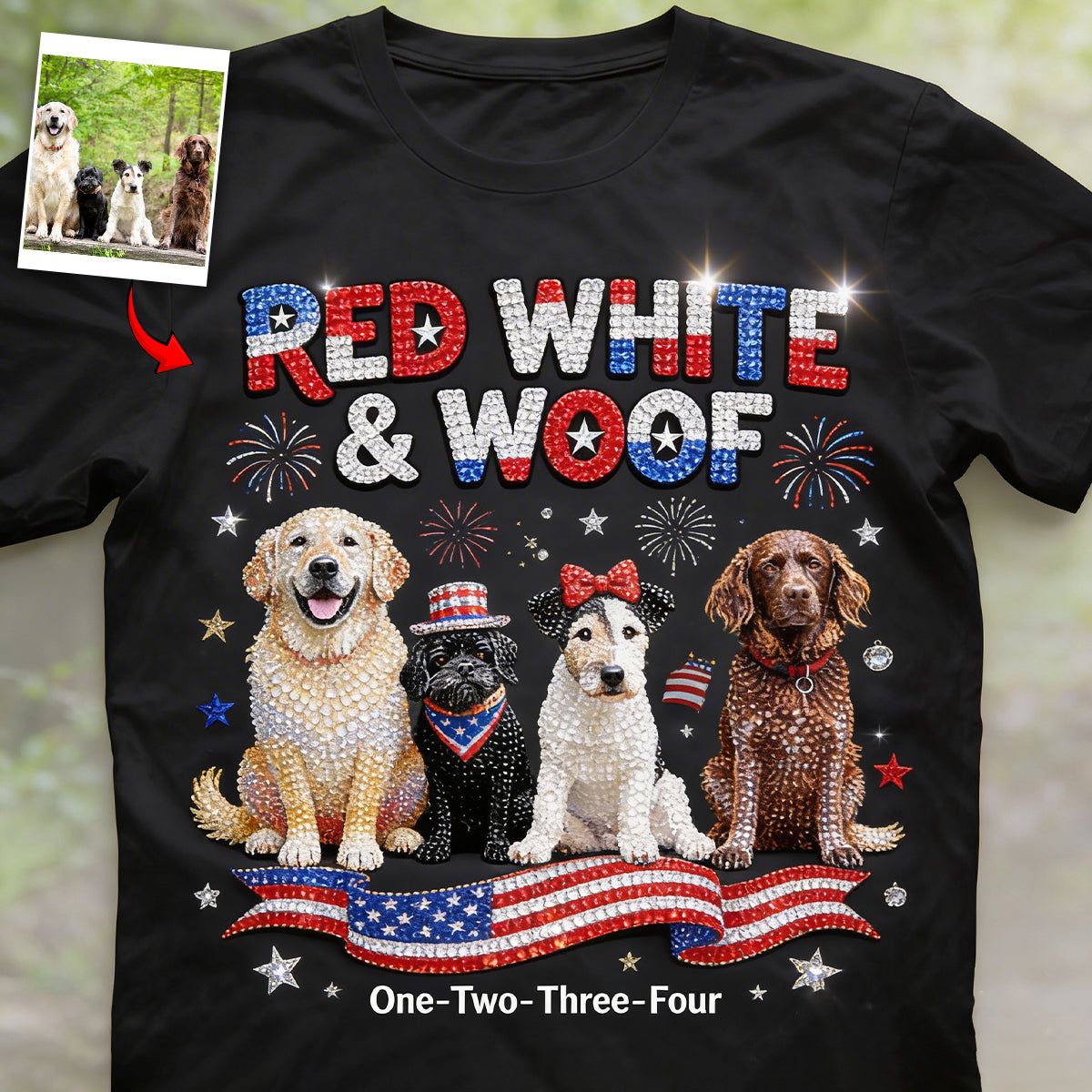 Rouge Blanc Woof - T-shirt et Sweat à Capuche Personnalisés pour Chien
