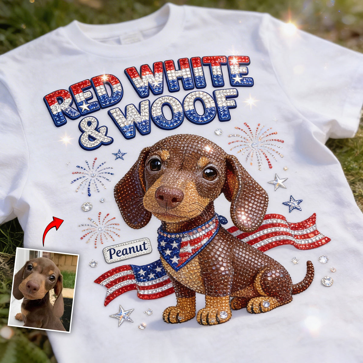 Rouge Blanc Woof - T-shirt et Sweat à Capuche Personnalisés pour Chien