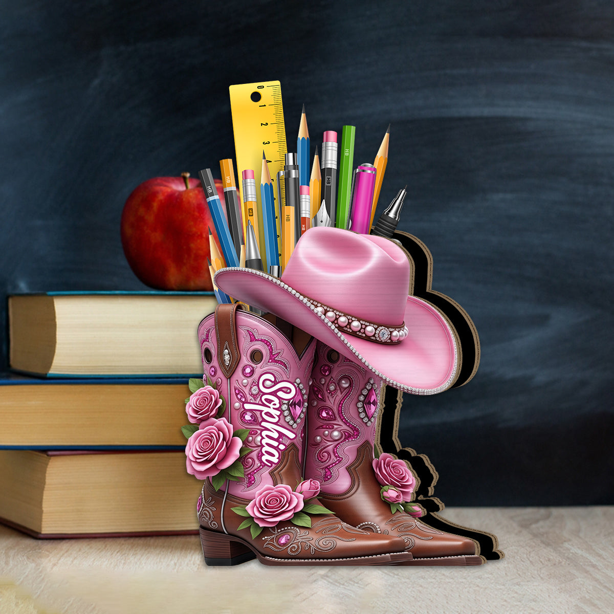 Cowgirl Boots - Personalized Cowgirl Wooden Makeup Brush Holder