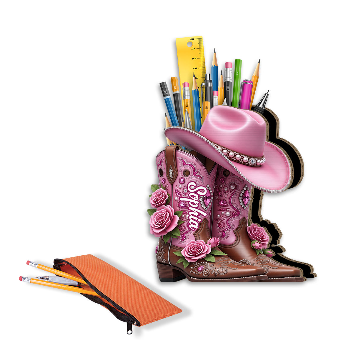 Cowgirl Boots - Personalized Cowgirl Wooden Makeup Brush Holder