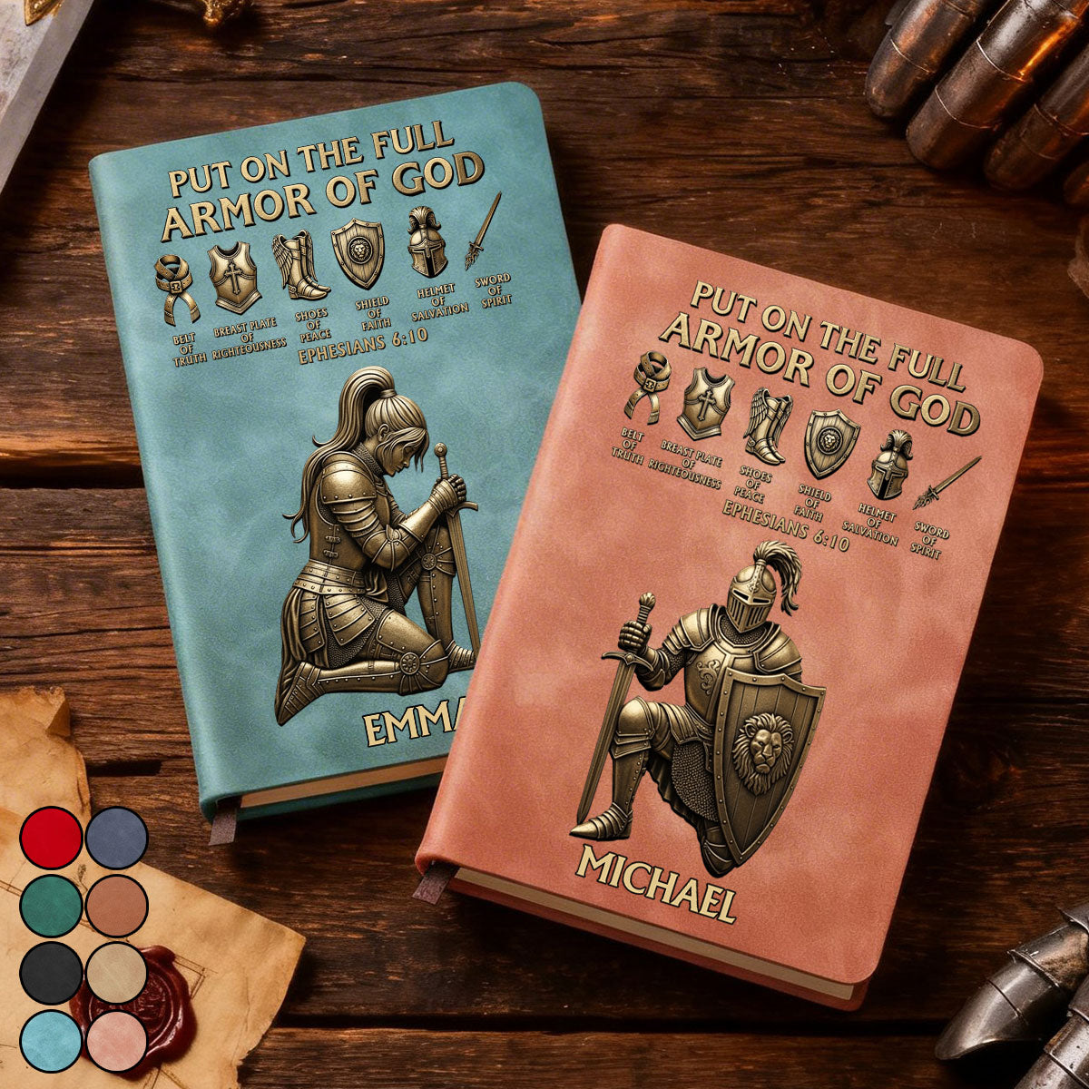 Put On The Full Amor Of God - Personalized Christian Leather Journal