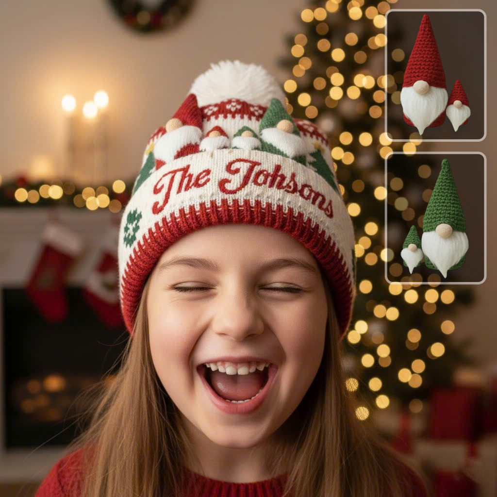 Gnome Family Christmas - Personalized Family Beanie Hat
