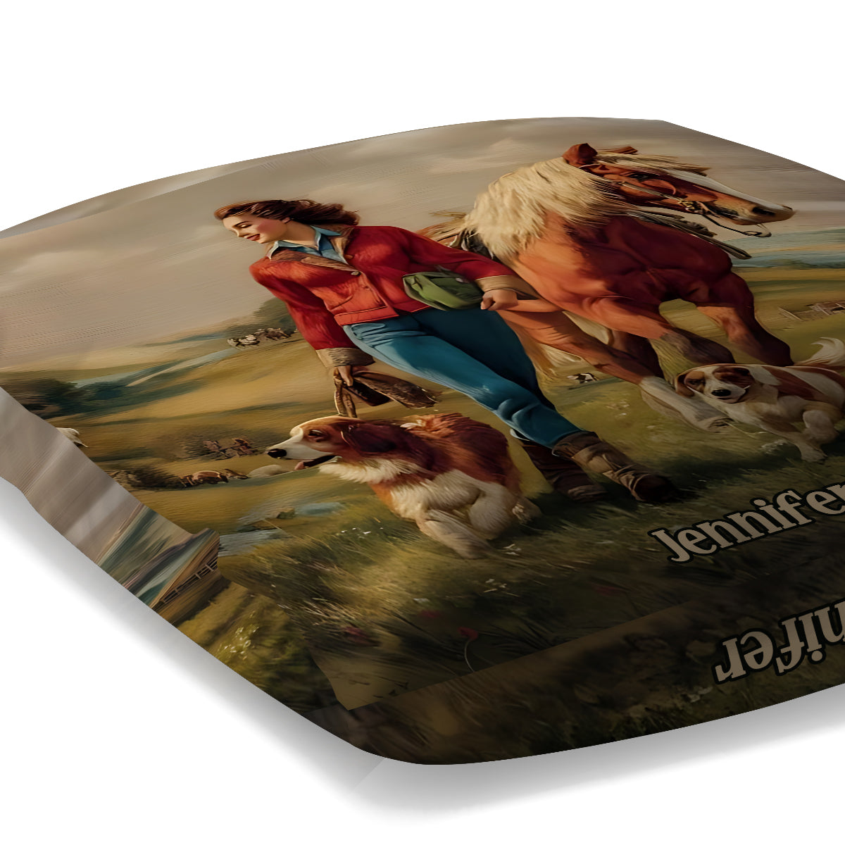 Elle aime les chevaux et les chiens - Coussin décoratif personnalisé à motif cheval