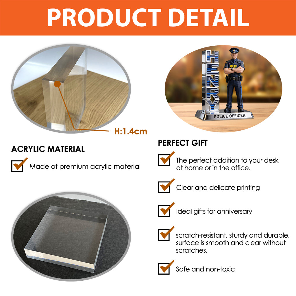 Custom Any Photo Police Desk Plate - Personalized Police Officer Custom Shaped Acrylic Plaque