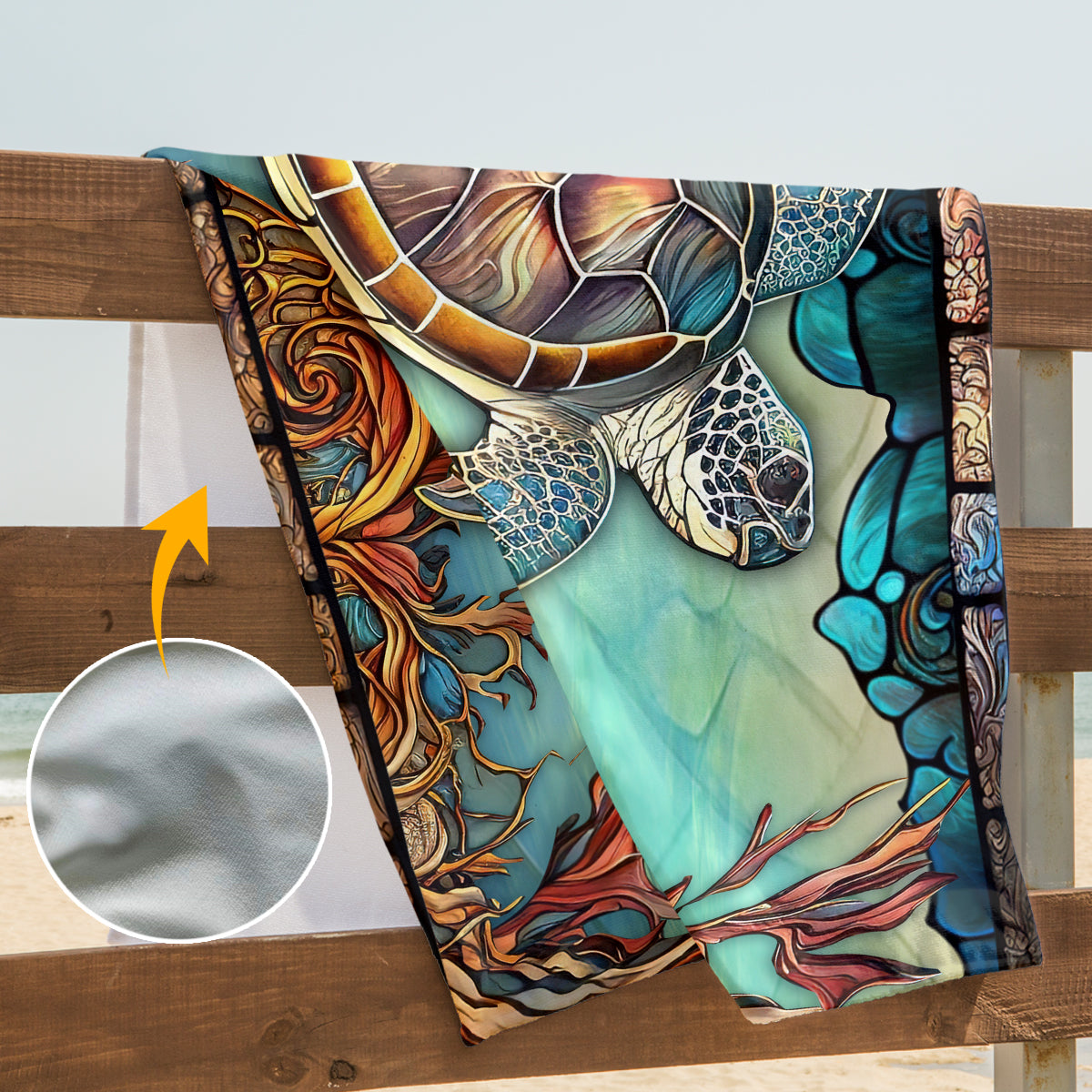 Tortue en vitrail - Serviette de plage/de bain personnalisée à séchage rapide en forme de tortue