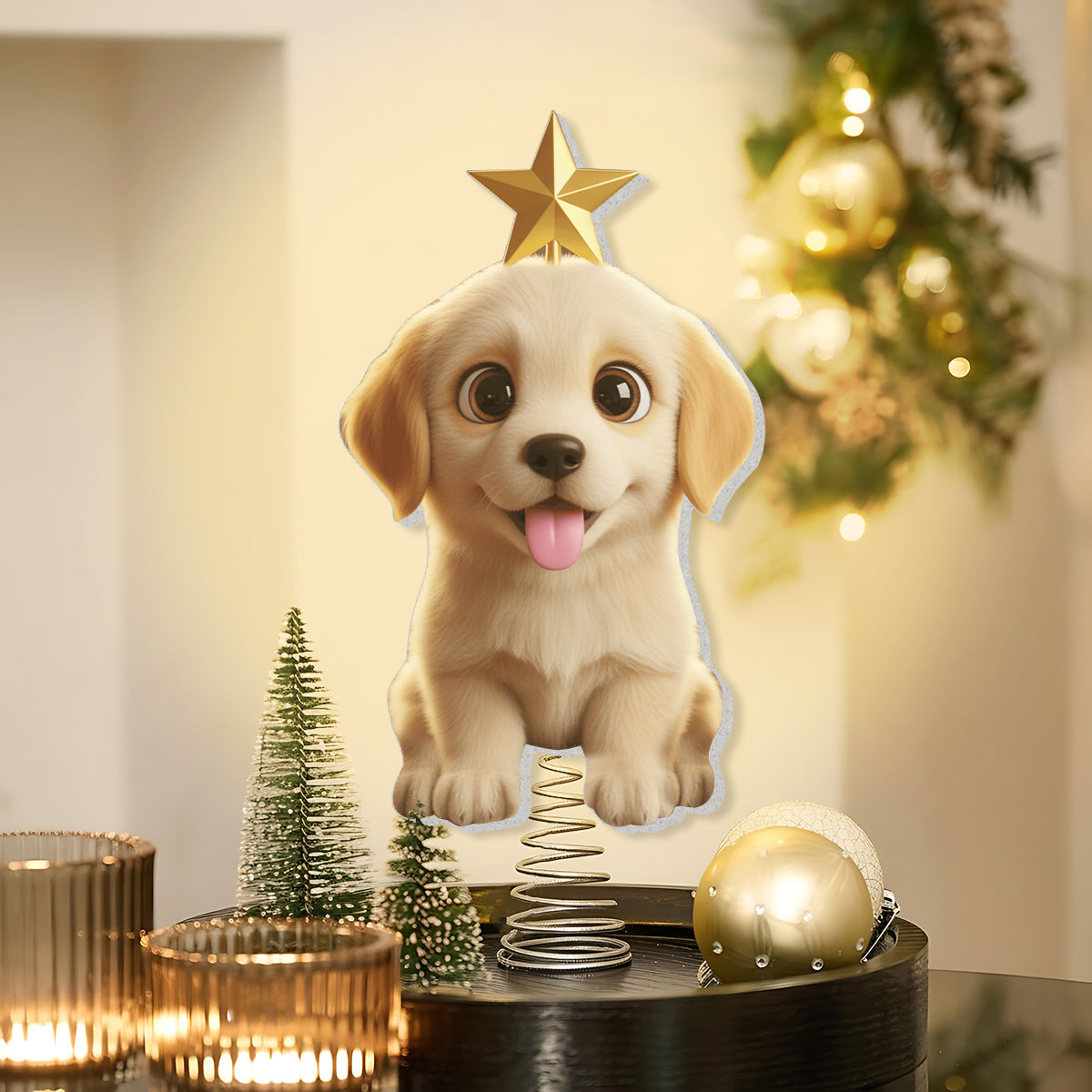 Adorable chien style chibi pour les amoureux des animaux - Décoration de sapin lumineuse LED personnalisée en forme de chien