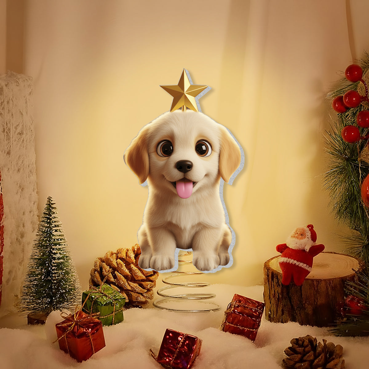 Adorable chien style chibi pour les amoureux des animaux - Décoration de sapin lumineuse LED personnalisée en forme de chien