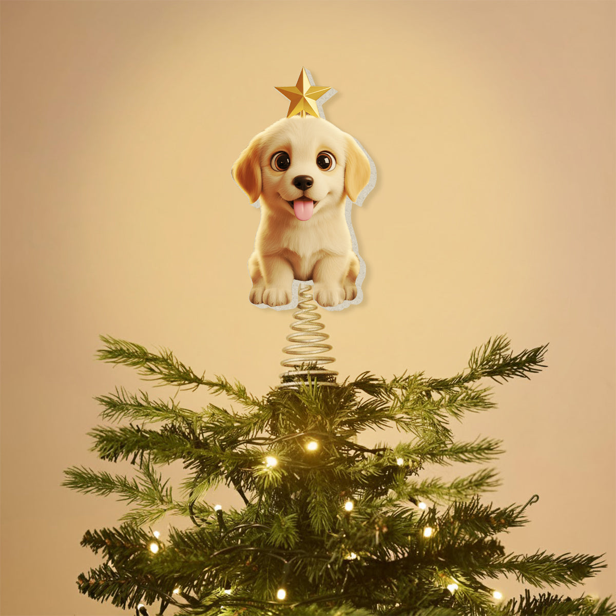 Adorable chien style chibi pour les amoureux des animaux - Décoration de sapin lumineuse LED personnalisée en forme de chien