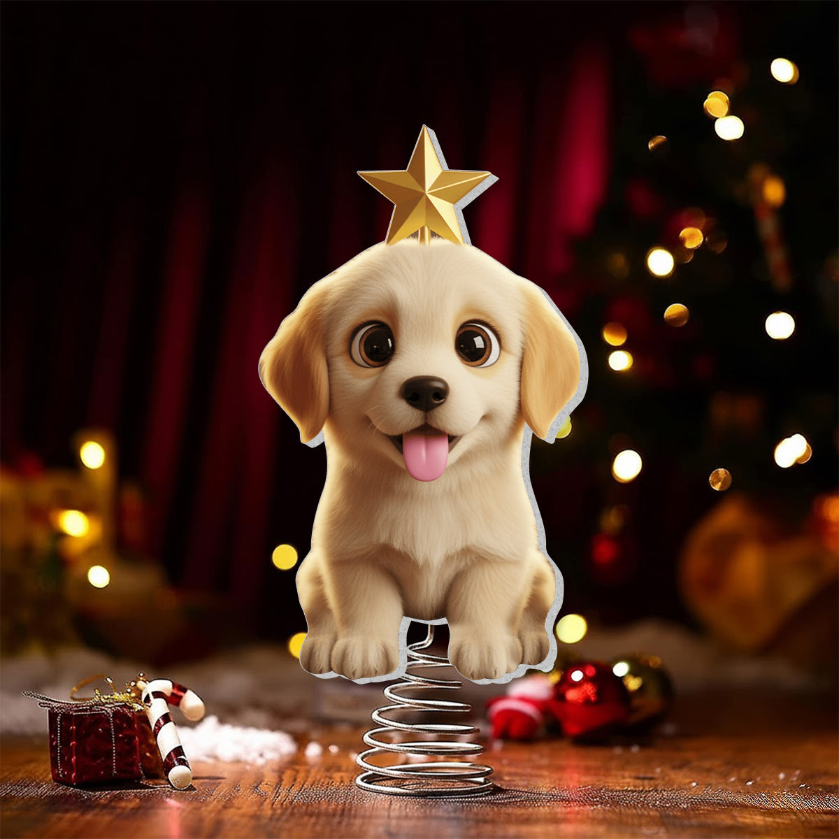 Adorable chien style chibi pour les amoureux des animaux - Décoration de sapin lumineuse LED personnalisée en forme de chien
