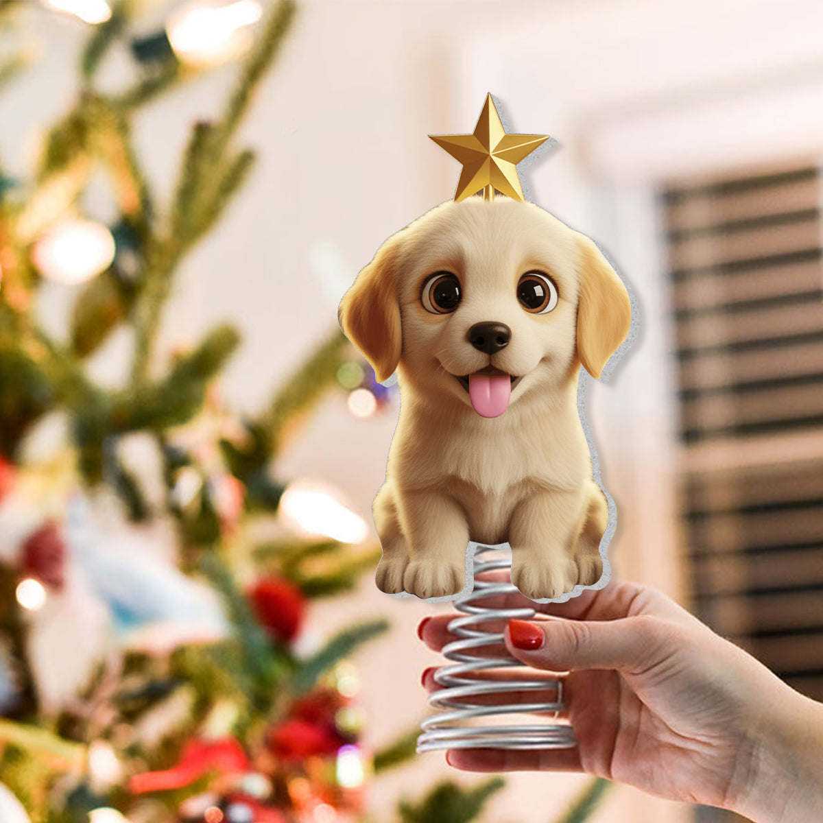 Adorable chien style chibi pour les amoureux des animaux - Décoration de sapin lumineuse LED personnalisée en forme de chien