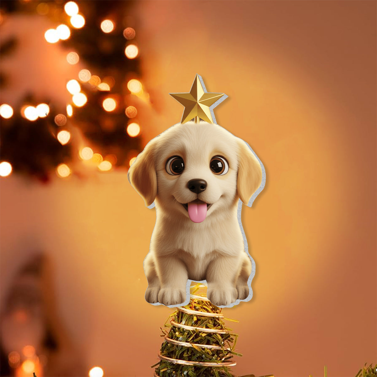 Adorable chien style chibi pour les amoureux des animaux - Décoration de sapin lumineuse LED personnalisée en forme de chien