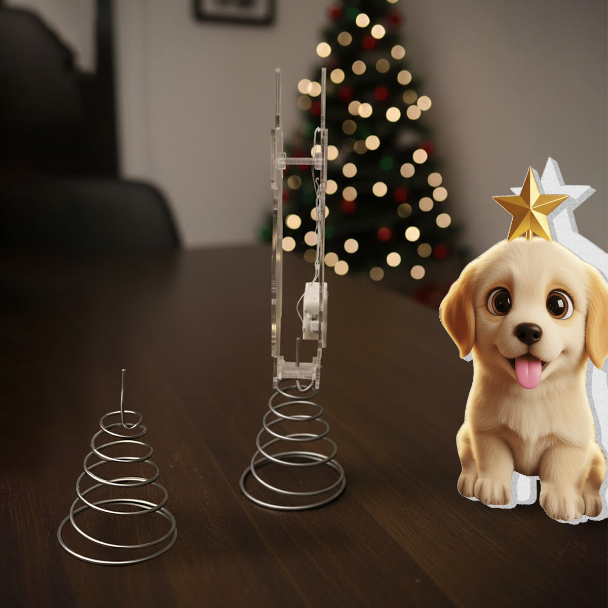 Adorable chien style chibi pour les amoureux des animaux - Décoration de sapin lumineuse LED personnalisée en forme de chien