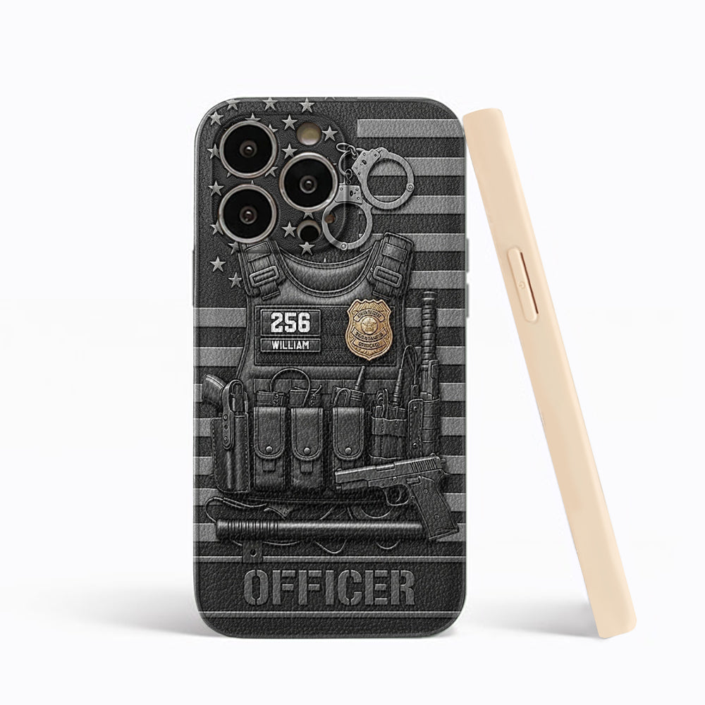 Servir et protéger - Étui de téléphone en cuir personnalisé pour policier