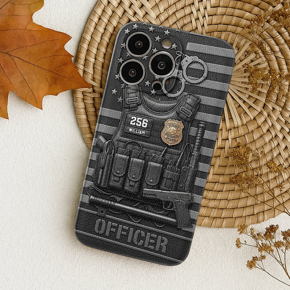 Servir et protéger - Étui de téléphone en cuir personnalisé pour policier