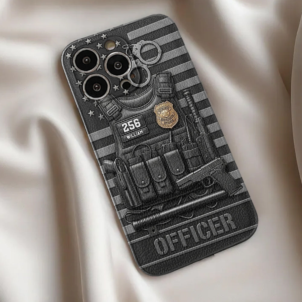 Servir et protéger - Étui de téléphone en cuir personnalisé pour policier