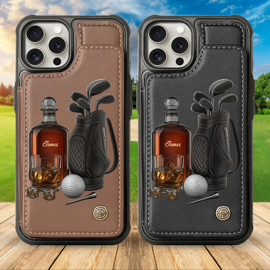 Whiskey & Golf - Étui portefeuille de téléphone personnalisé sur le thème du golf