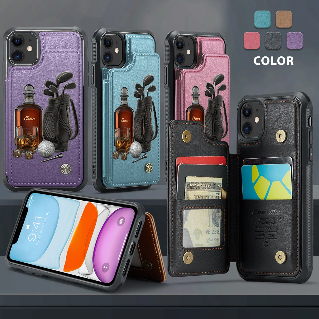 Whiskey & Golf - Étui portefeuille de téléphone personnalisé sur le thème du golf