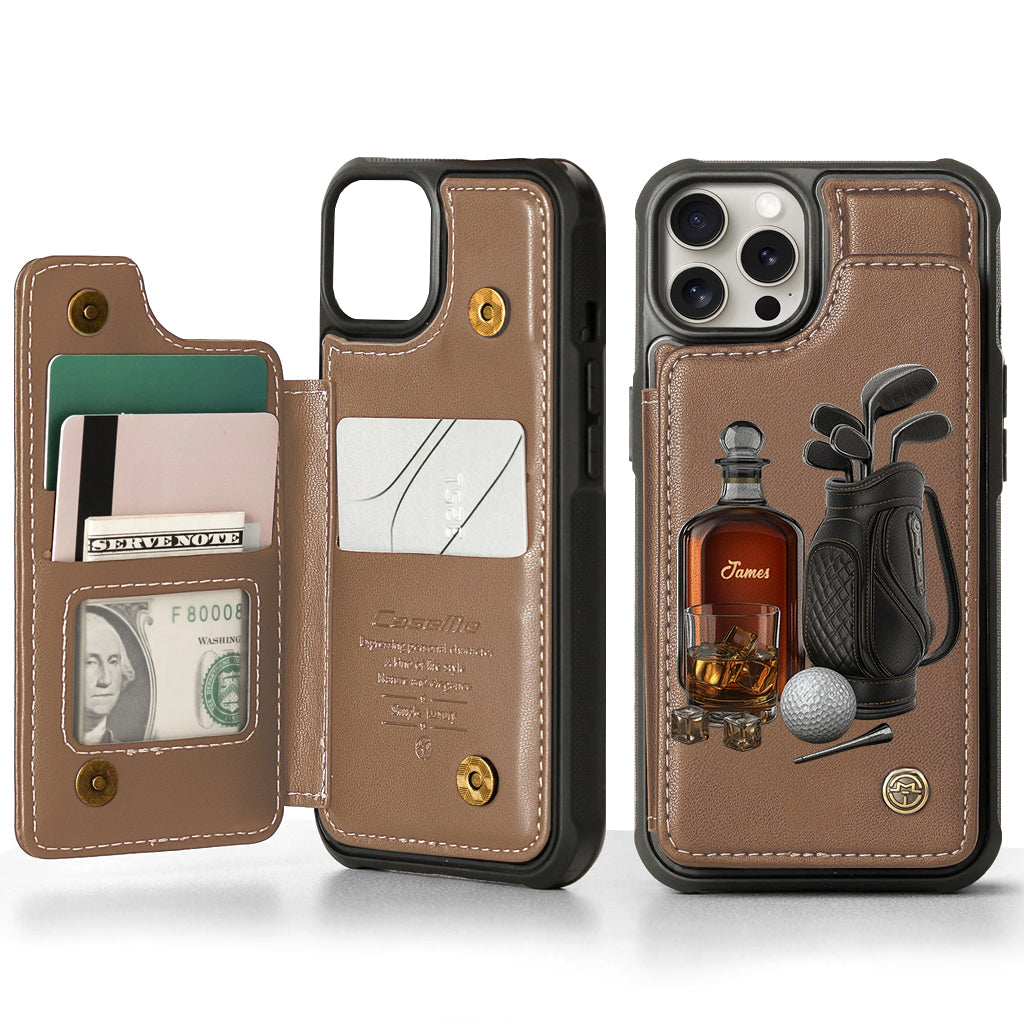Whiskey & Golf - Étui portefeuille de téléphone personnalisé sur le thème du golf