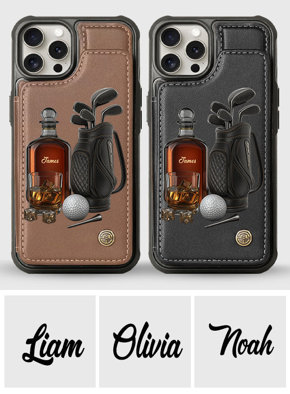 Whiskey & Golf - Étui portefeuille de téléphone personnalisé sur le thème du golf