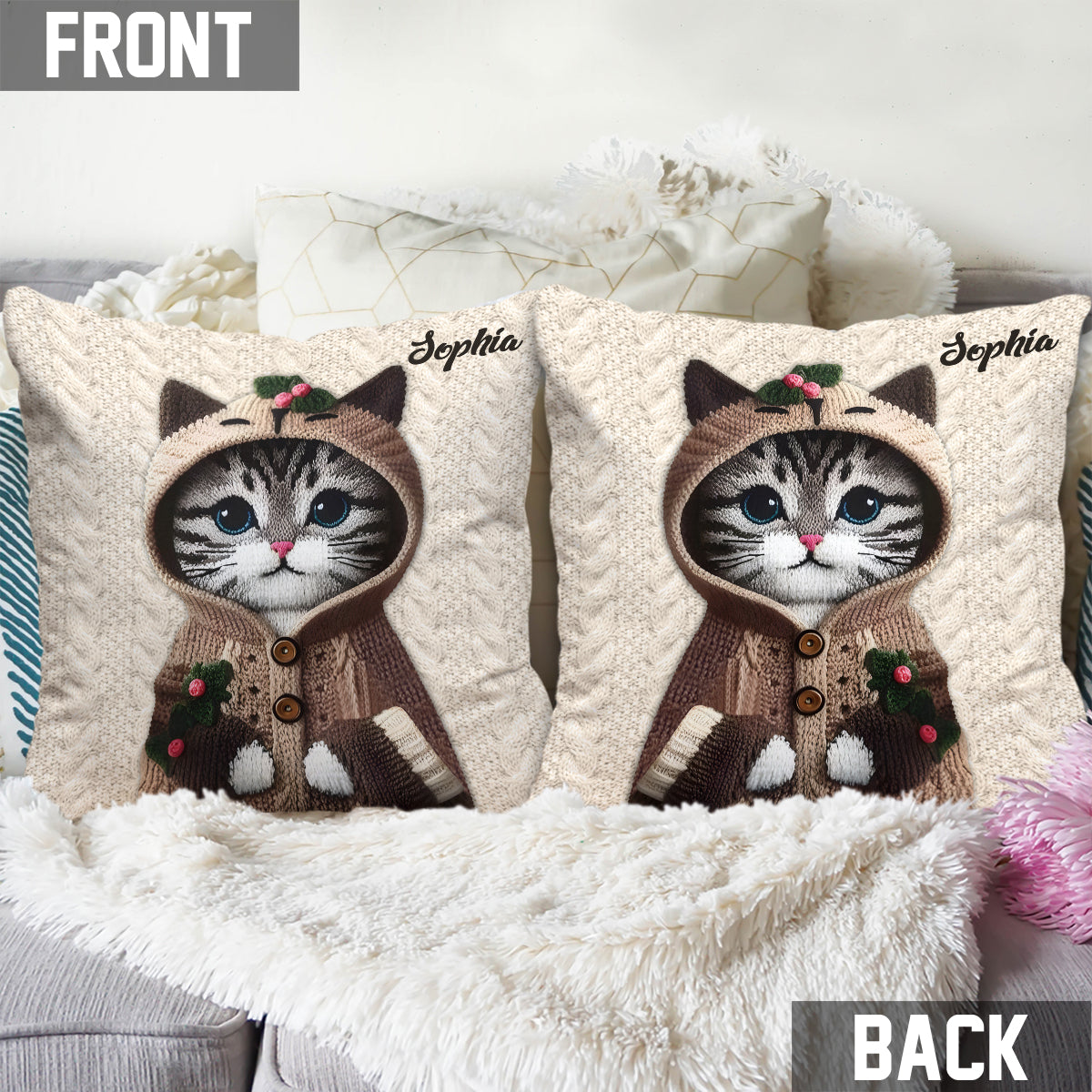 Cute Cat - Personalized Cat Throw Pillow